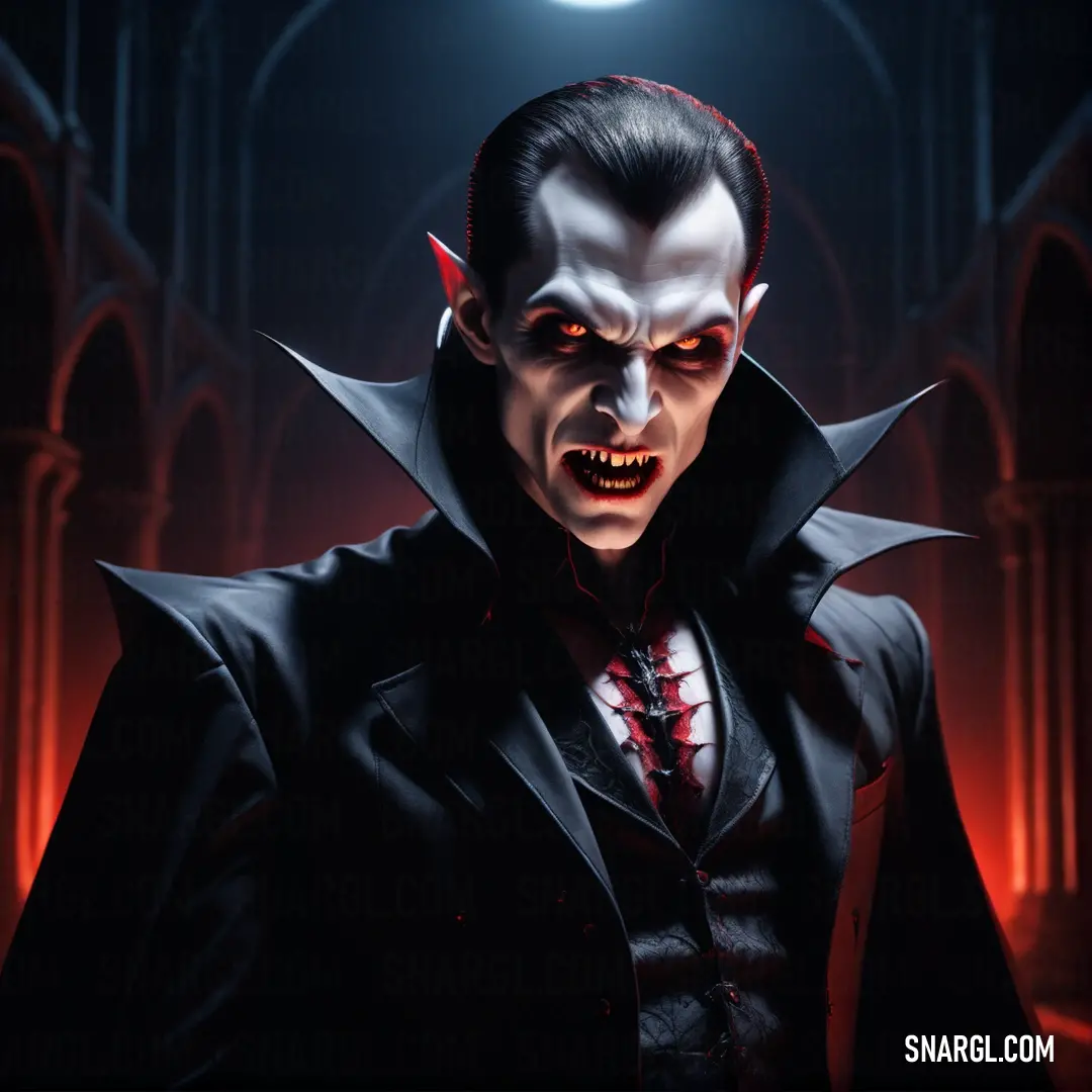 Demonic vampire with a full blood makeup and a full blood makeup on his face