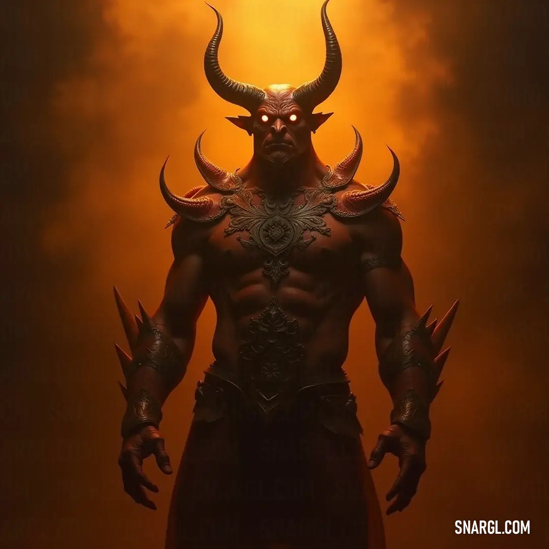 Vapula, bearing formidable horns and a striking demon-like visage on his chest, stares directly at the viewer. The dark backdrop enhances his unsettling features, creating an intense atmosphere filled with mystery.