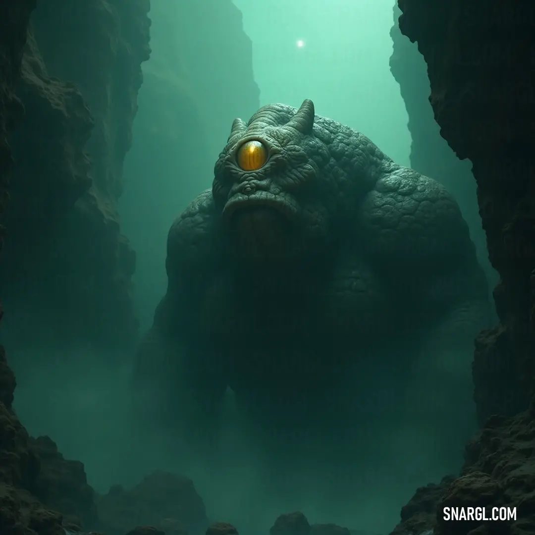 Varek in a rocky cave, illuminated by its glowing eye and water reflections Varek stands resolute in a cave, its glowing eye radiating light amidst rocky formations and trickling water, creating an atmosphere thick with adventure and the promise of undiscovered mysteries within the darkened depths.