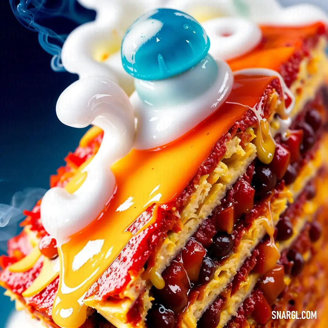 A close-up of a cake topped with a blue candle, creating a festive atmosphere. The Venetian red color creates a striking contrast, adding a touch of elegance and warmth to the celebration.