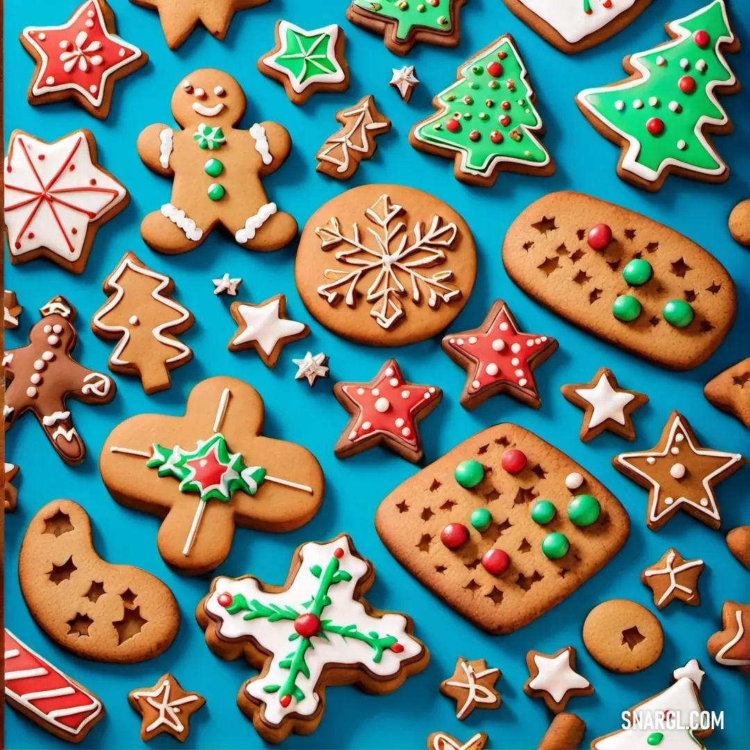 A charming blue tray overflowing with an assortment of intricately decorated cookies, all set against a contrasting blue background that enhances the vibrant hues of each cookie, creating a feast for the eyes.