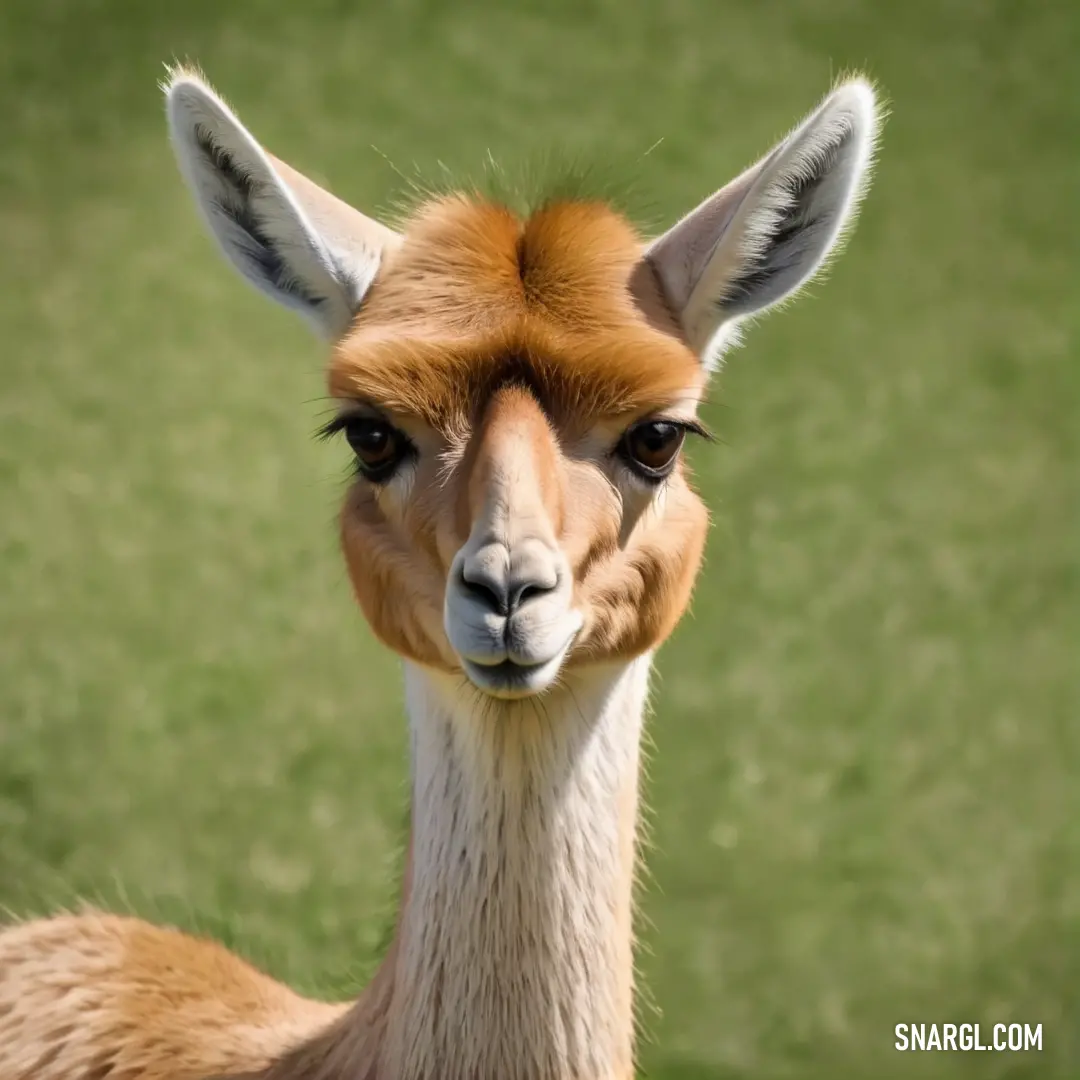 Close up of a llama with a green background