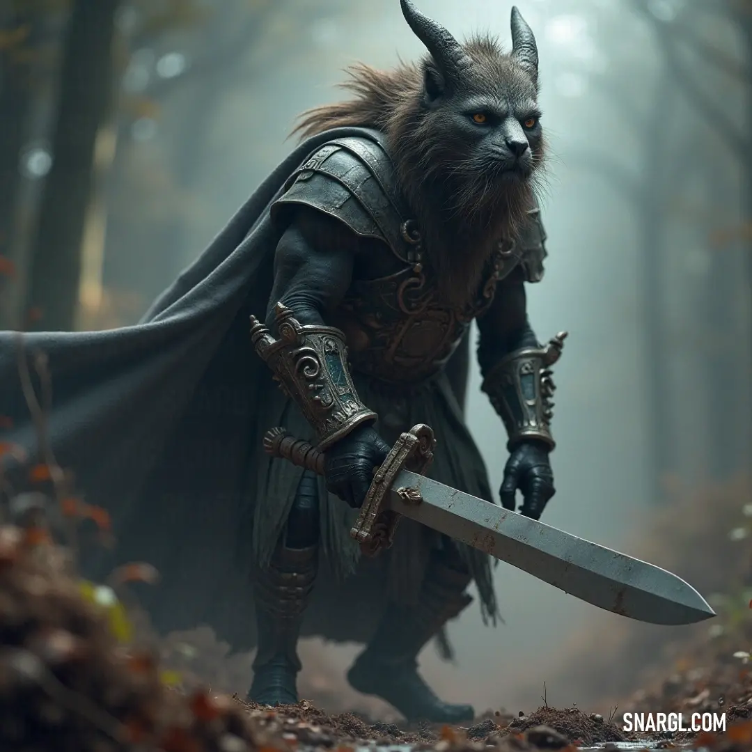 Virabhadra, adorned in a wolf's guise, navigates through a mysterious forest enveloped in fog. His poised sword glimmers as shadows and light dance around, creating an enigmatic atmosphere rife with anticipation and untold stories.