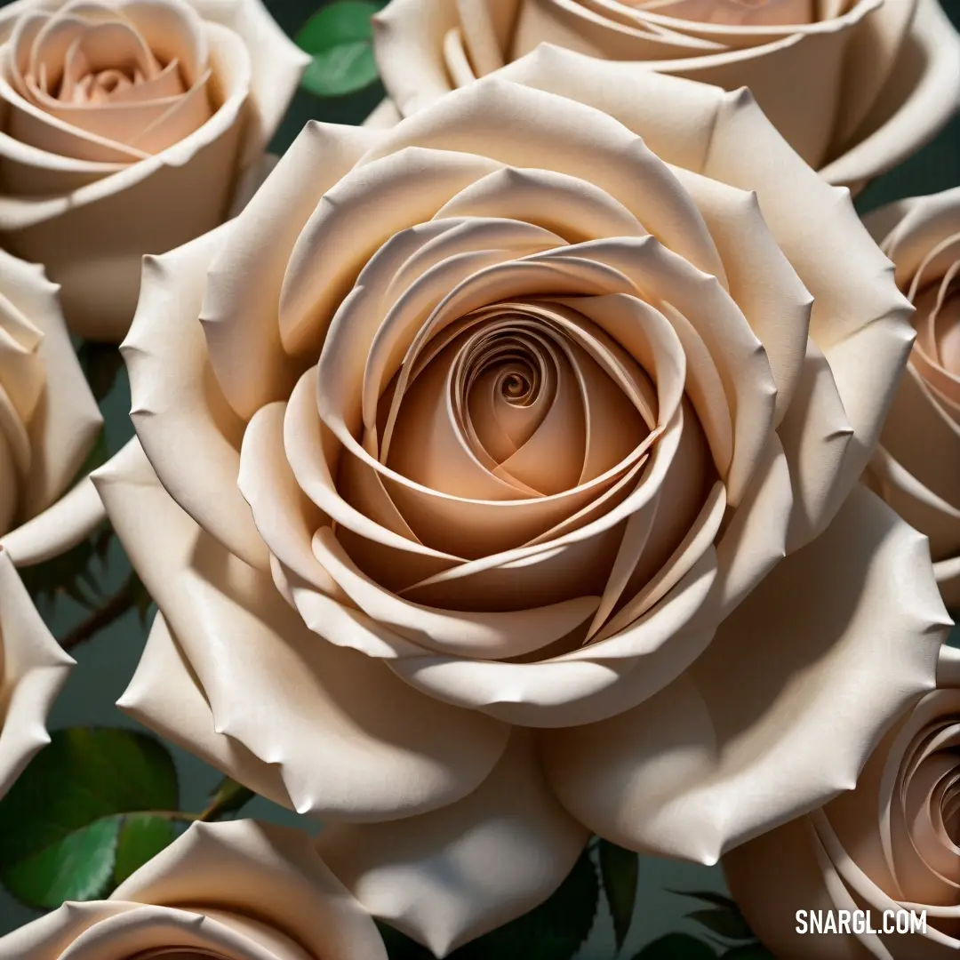 A dreamy close-up of delicate white roses embellished with lush green leaves, elegantly set against a dramatic black background, creating a striking visual contrast that exudes romance and natural beauty.