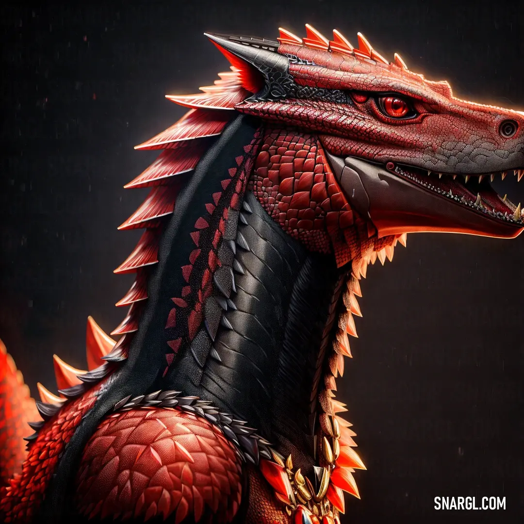 Vivid auburn color example: Red and black dragon with spikes on its head