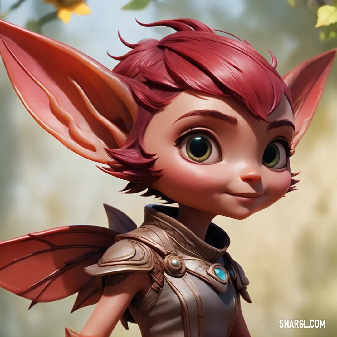 A playful cartoon character with bright red hair and a cat ears outfit, exuding charm and whimsy. The vibrant red color of her hair and outfit contrasts against her lighthearted expression, adding a touch of fun to the scene.