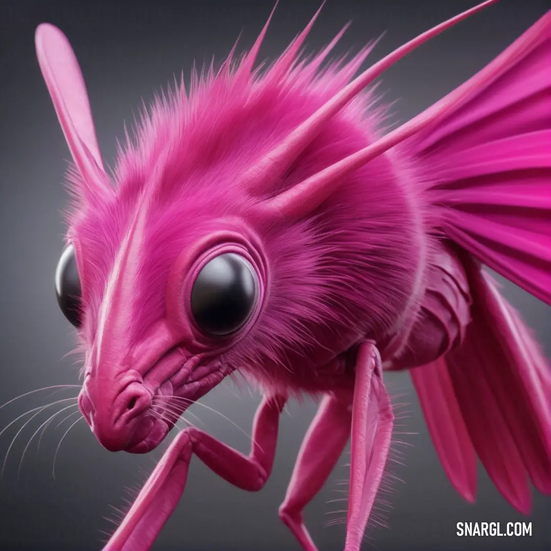 Pink alien with large eyes and a long tail. Example of #DA1D81 color.