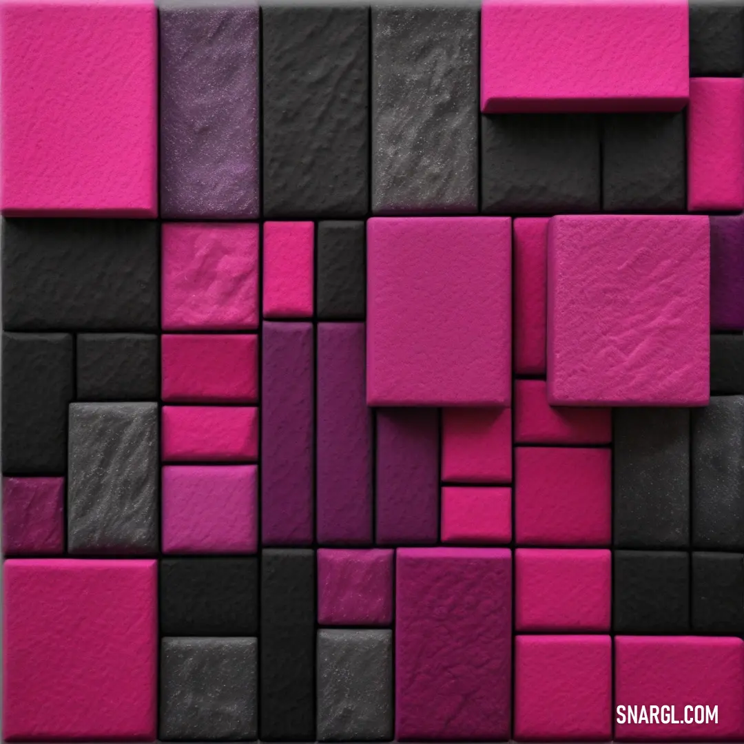 Pink and black wall with squares and rectangles on it photo by a photographer in the process of being rendered