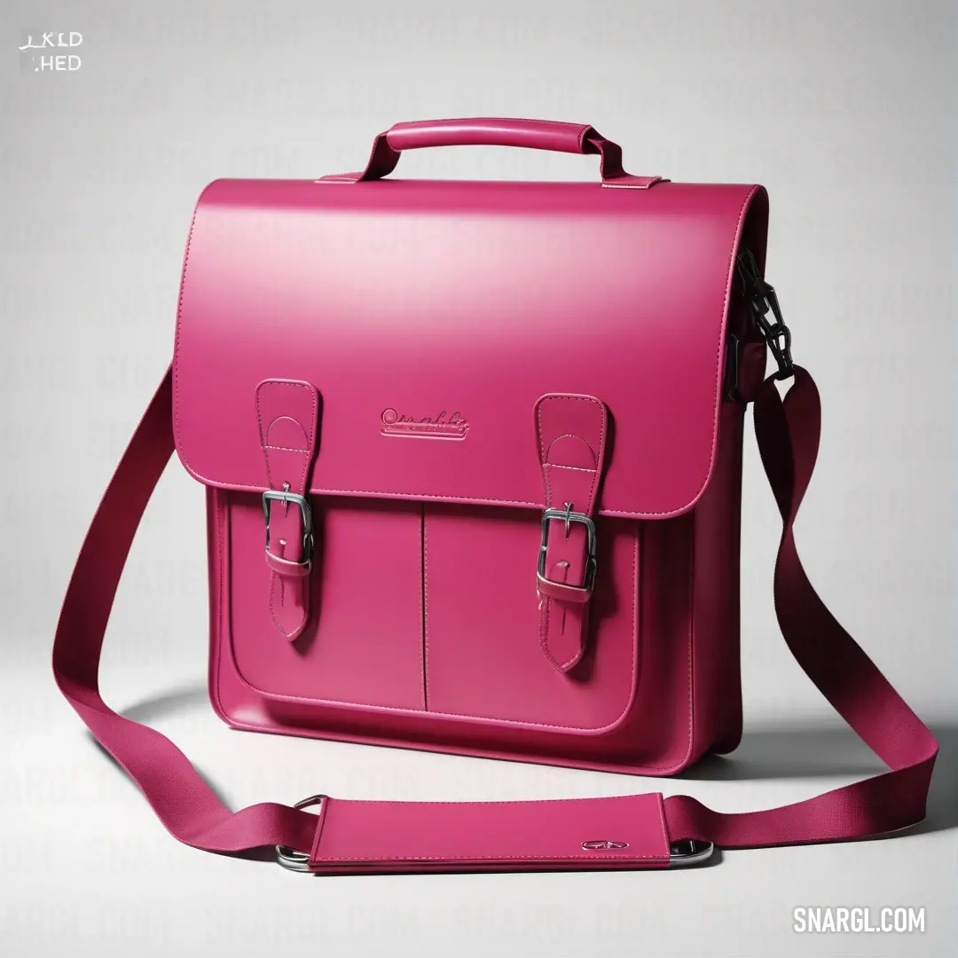 Pink briefcase with a strap around it's shoulder. Color Vivid cerise.