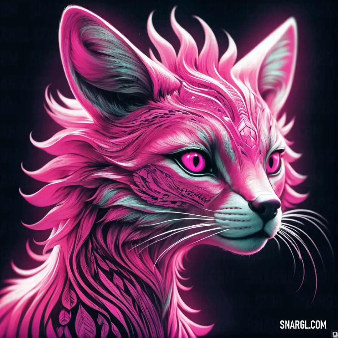 Pink fox with a black background. Example of #DA1D81 color.