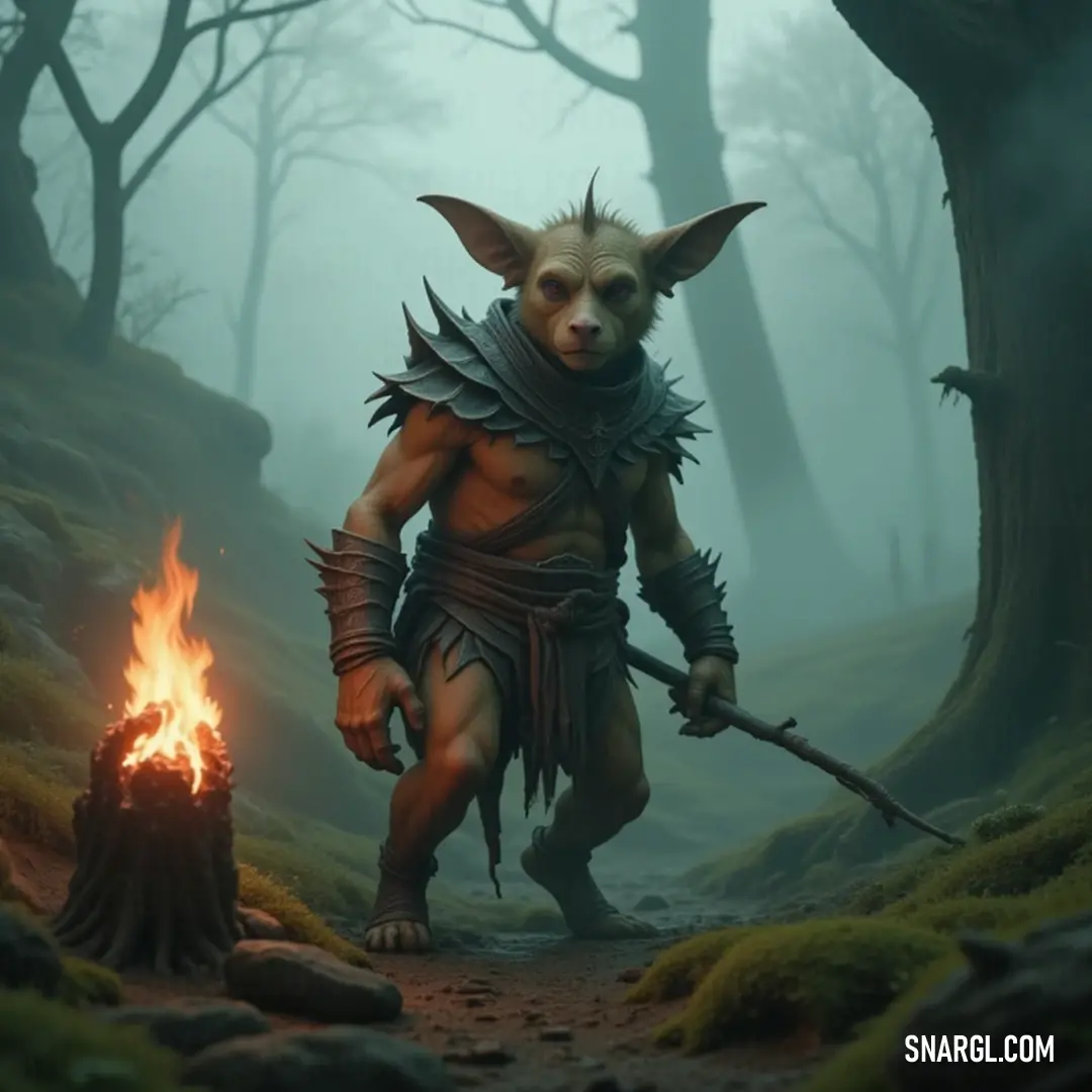 Loyalty in the Wild: Vren and His Canine Companion The brave Vren kneels beside a loyal dog in a vibrant forest teeming with life. Flames flicker nearby, casting warm light, while their bond embodies themes of loyalty and camaraderie in the midst of wilderness.