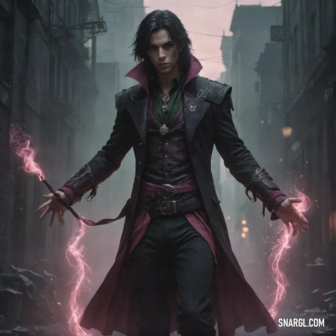 Warlock in a coat and a hat with a lightning bolt in his hand and a red cape on his head