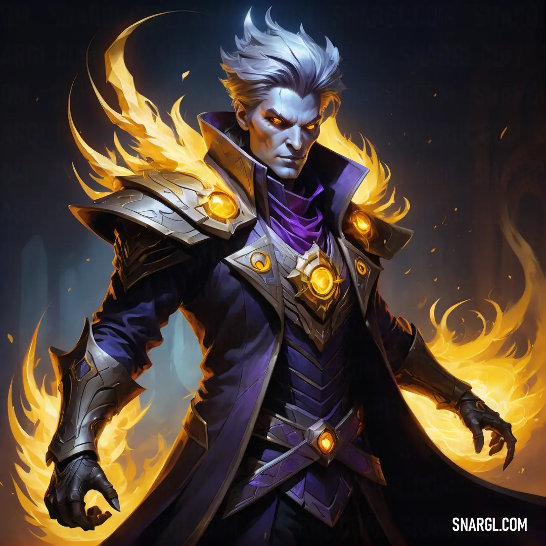 Warlock in a coat with flames on his chest