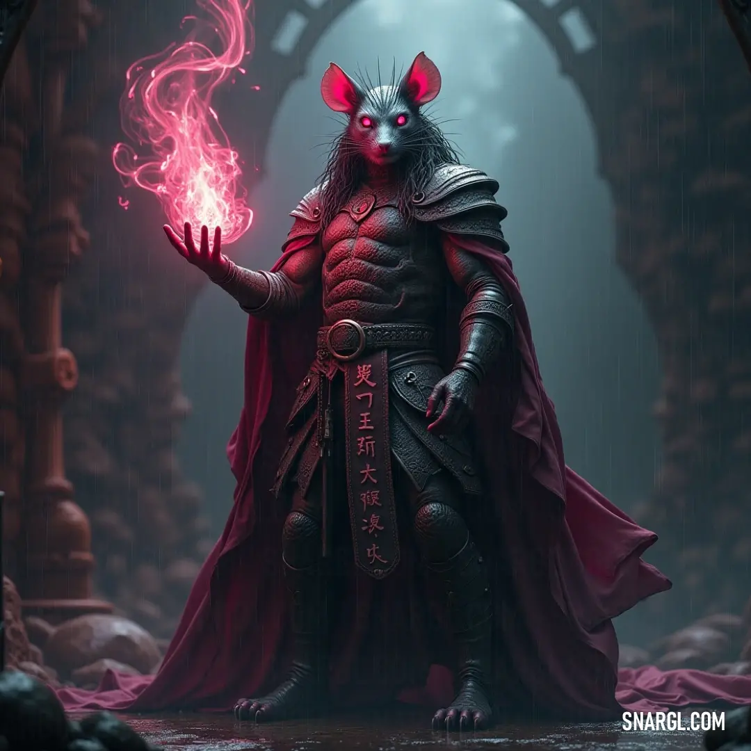 Warpfire, with a blazing red eye and an ethereal glowing orb, stands with a fierce presence. The fiery sphere he holds radiates power, reflecting the energy of his otherworldly form. Warpfire, a fierce being with a glowing red eye, holds a fiery sphere of light in his hand. The intense glow from the orb illuminates his surroundings, highlighting his fiery power in a moment of awe-inspiring intensity.