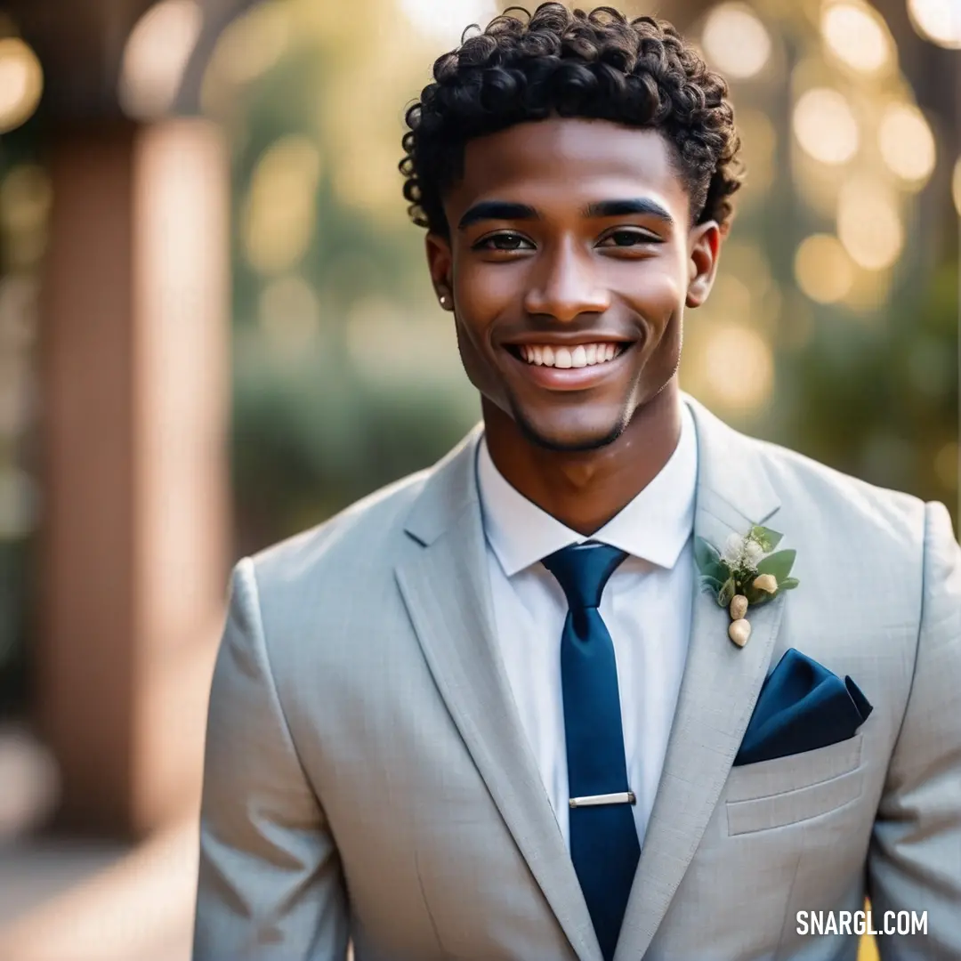 Man in a suit and tie smiling for the camera with a smile on his face