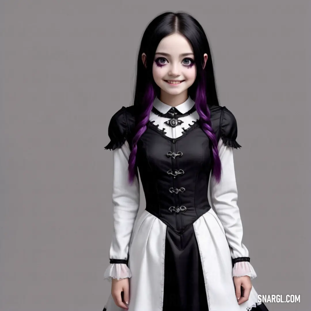 Girl dressed in a gothic costume with purple hair and makeup