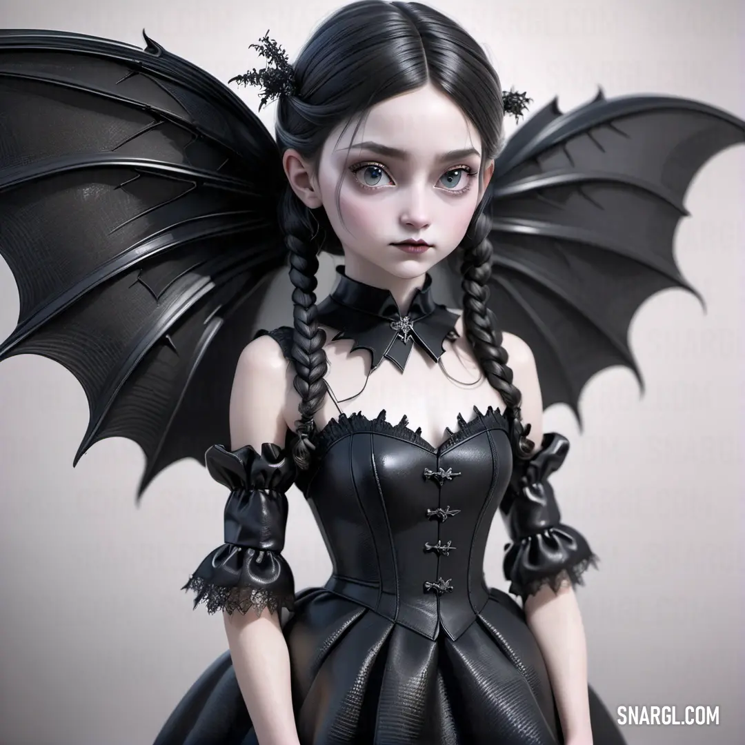 Woman dressed in a black dress with a bat wings on her head