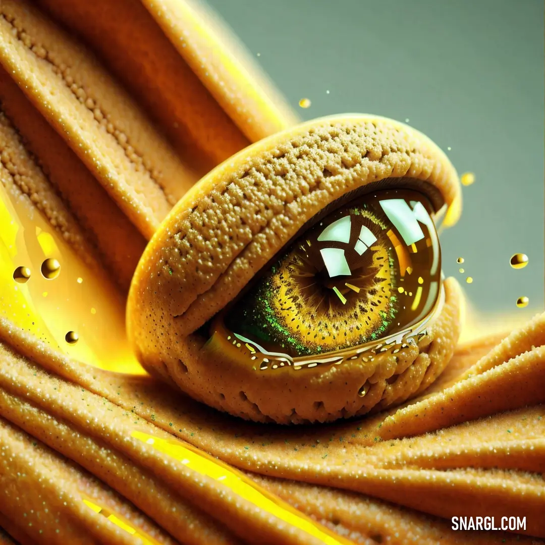 Close up of a yellow eyeball with a yellow background and a yellow background