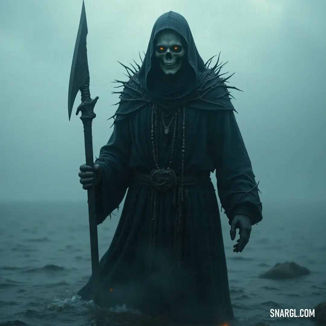 In a mystical encounter, the White Lady, in her haunting hooded costume, grasps a sceptacle while an apparition rises from the depths of the waters, merging reality with the supernatural in a scene filled with intrigue and whimsy. In the shimmering waters, the White Lady dons a hooded costume, holding a sceptacle while a spectral figure rises above her. The ethereal atmosphere, enriched by the presence of mist and reflections, creates an enchanting yet eerie tableau.