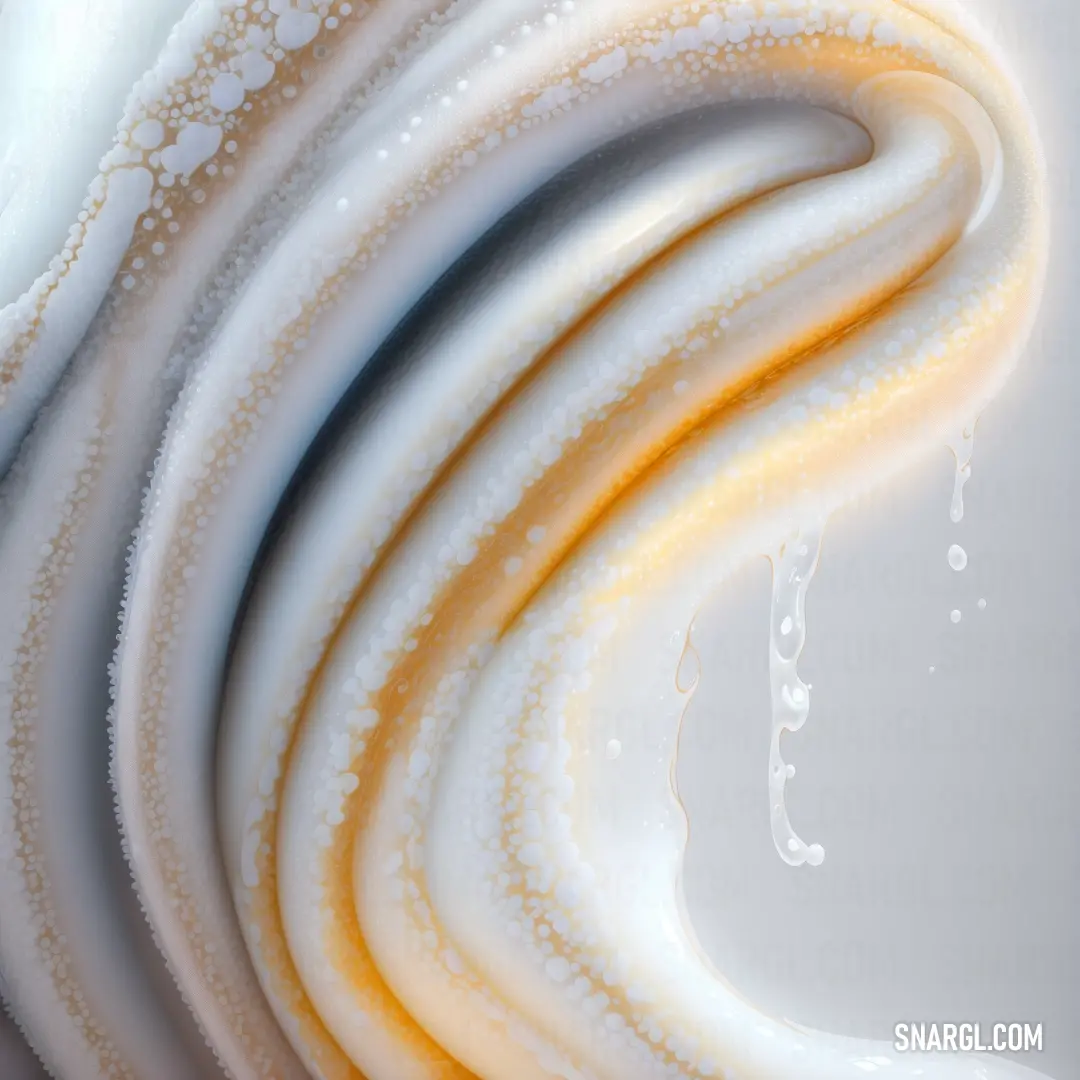 Liquid swirl with yellow and white colors on it's side and a drop of water on the bottom