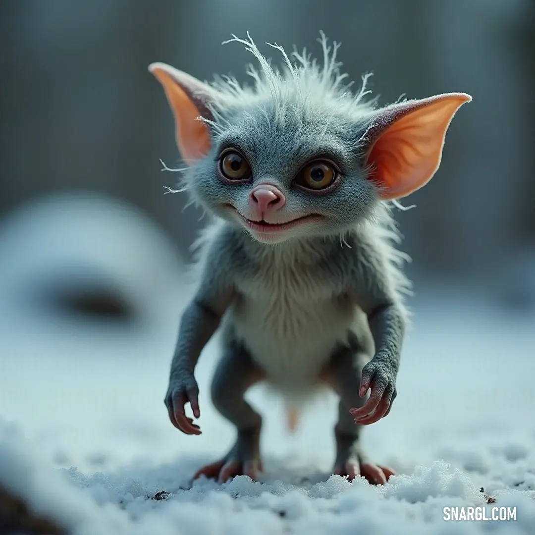 An adorable gray and orange Widget with prominent ears standing amidst a snowy backdrop, showcasing its playful spirit in a winter wonderland setting. A charming gray and orange Widget with oversized ears playfully standing in the snow, its feet dusted with white flakes, creating a delightful contrast against the wintry landscape that inspires a sense of tranquility and joy.
