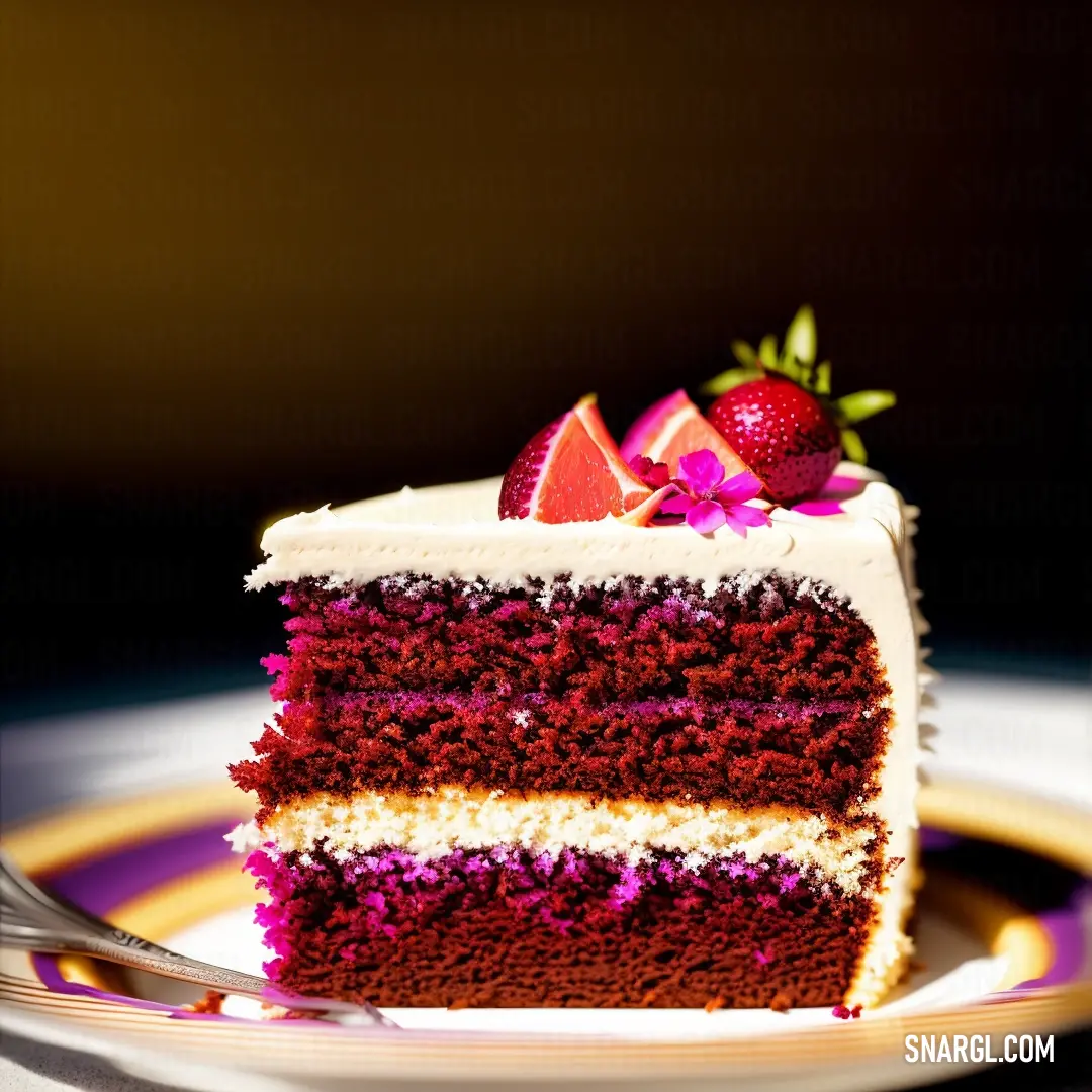 A delicious slice of cake adorned with a juicy strawberry, nestled on a white plate with a fork resting beside it. The smooth white frosting on top contrasts perfectly with the vibrant fruit, making for a visually appealing treat.