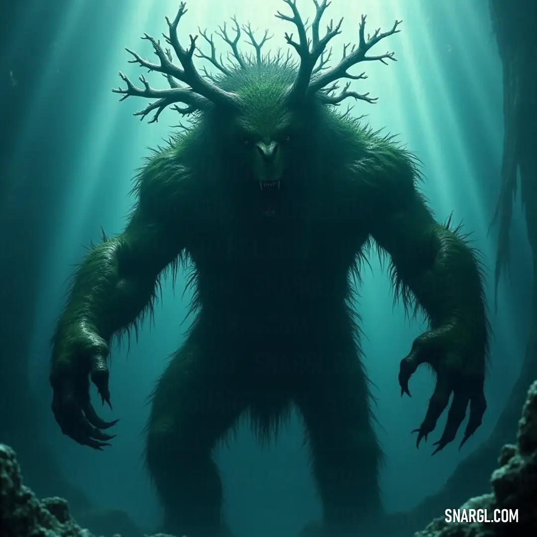 A captivating Giant Wildbark emerges from the depths of a sunlit underwater realm, its unusual features illuminated by shafts of light streaming from above, creating a surreal and enchanting atmosphere.