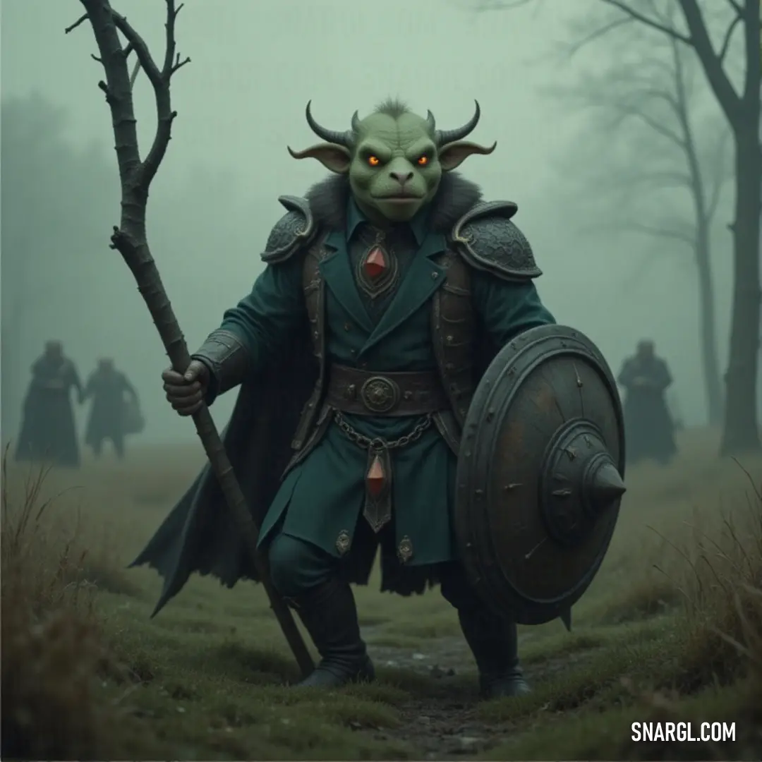 A green-clad warrior, sword and shield in hand, stands tall in a mist-covered field, surrounded by towering trees and an air of mystery. A mystical figure, dressed in flowing green robes, stands in a foggy field with a sword raised and a shield by their side. The fog weaves through the trees, adding to the eerie, enchanted atmosphere of this ghostly warrior.