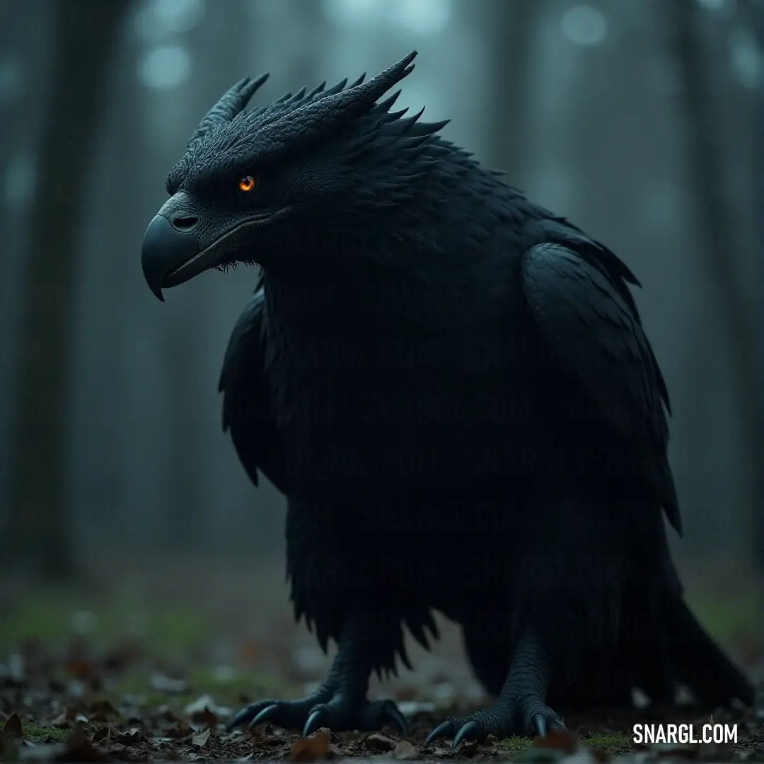 A shadowy Windclaw with a red eye watches over the misty woods, where the trees loom tall and the fog wraps everything in an eerie silence. A dark, enigmatic Windclaw with a glowing red eye stands motionless in the foggy woods. Fallen leaves scatter the ground, and the dense trees are cloaked in a mysterious, eerie mist.