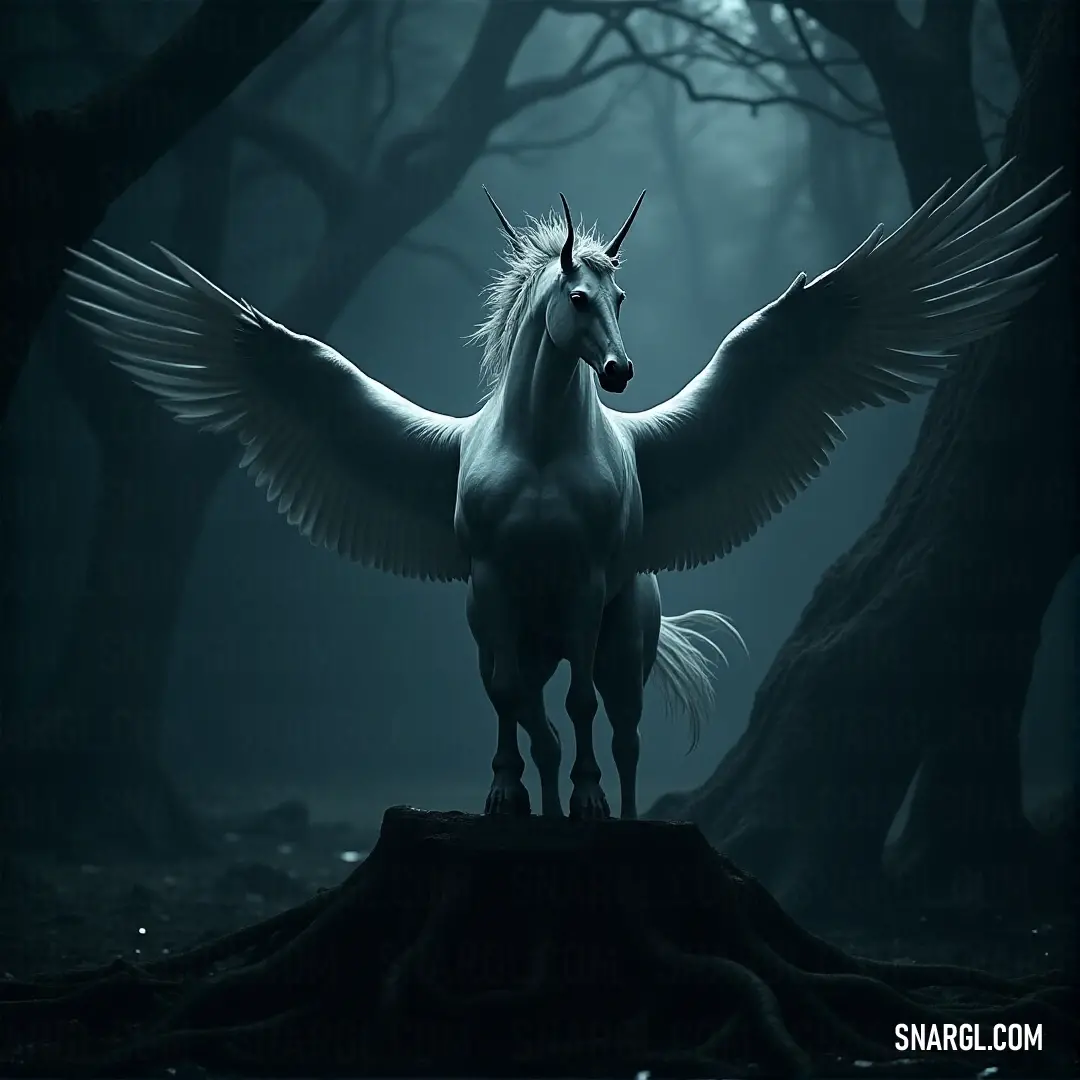 A white-winged being stands tall in the eerie silence of a foggy forest at night, surrounded by mist-covered trees and an air of mystery. A majestic white-winged creature stands gracefully in a misty forest at night, surrounded by towering trees. The air is thick with fog, and the soft light illuminates its delicate features, creating an ethereal scene full of mystery.