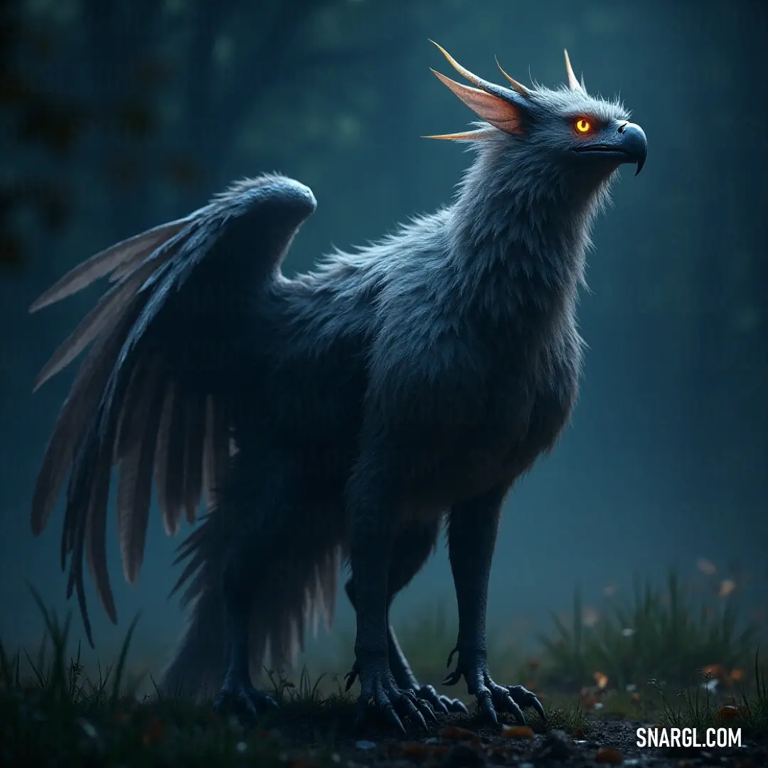 The enigmatic Windwing stands vigil in a dark forest, its wings unfurled against the night, illuminated by its glowing eyes, capturing the sense of mystery and allure inherent in nature's nocturnal beauty. In the depths of a shadowy forest at night, the Windwing stands alert with glowing eyes, its expansive wings stretched outward, enveloped in mystery and magic, embodying the allure of the night and whispers of nocturnal adventures waiting to unfold.