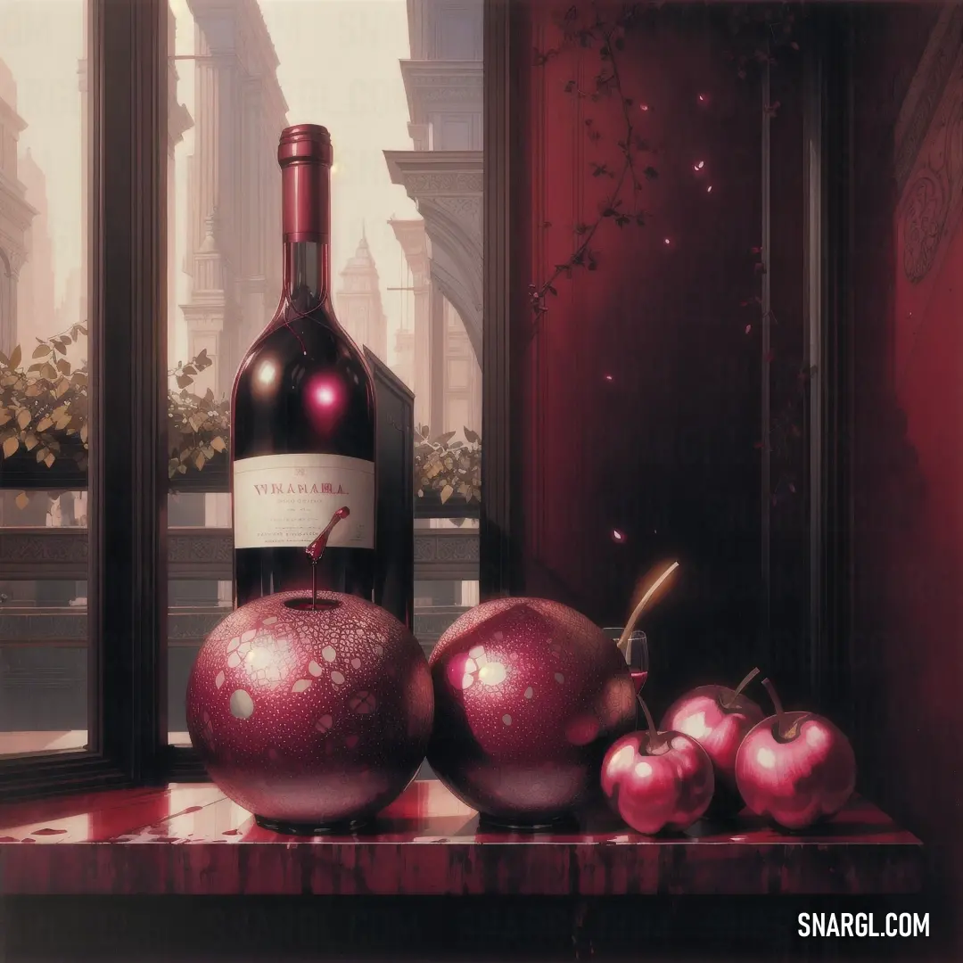 Still life with wine and apples