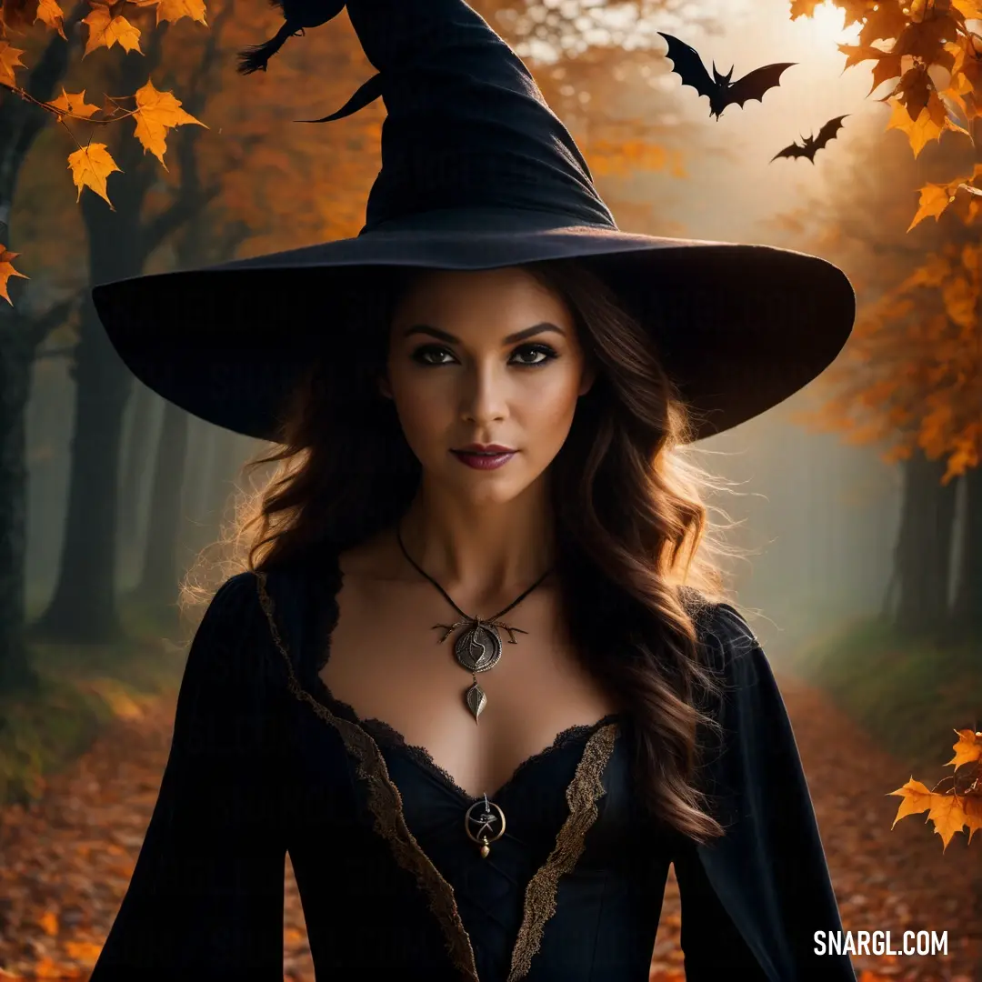 Witch in a witches costume with a hat on her head