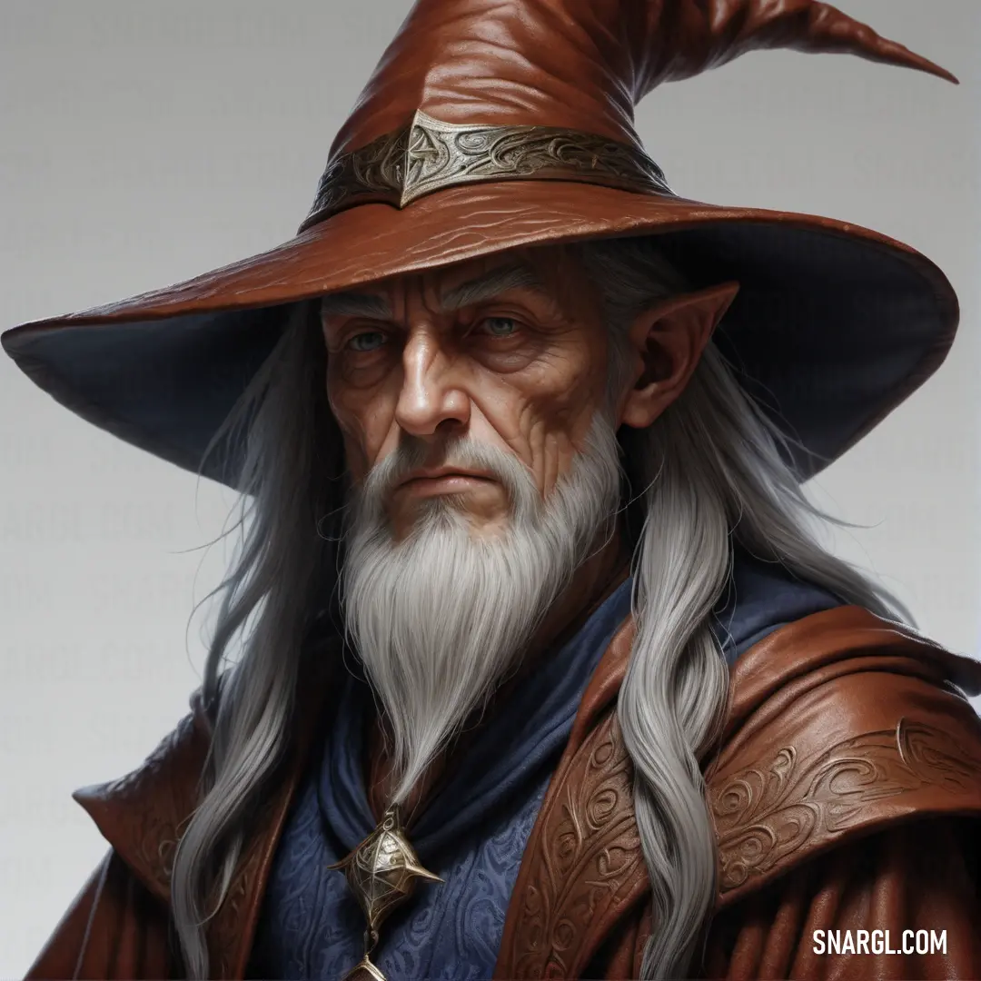 Wizard with a long white beard wearing a brown hat and a long gray beard and a long gray beard