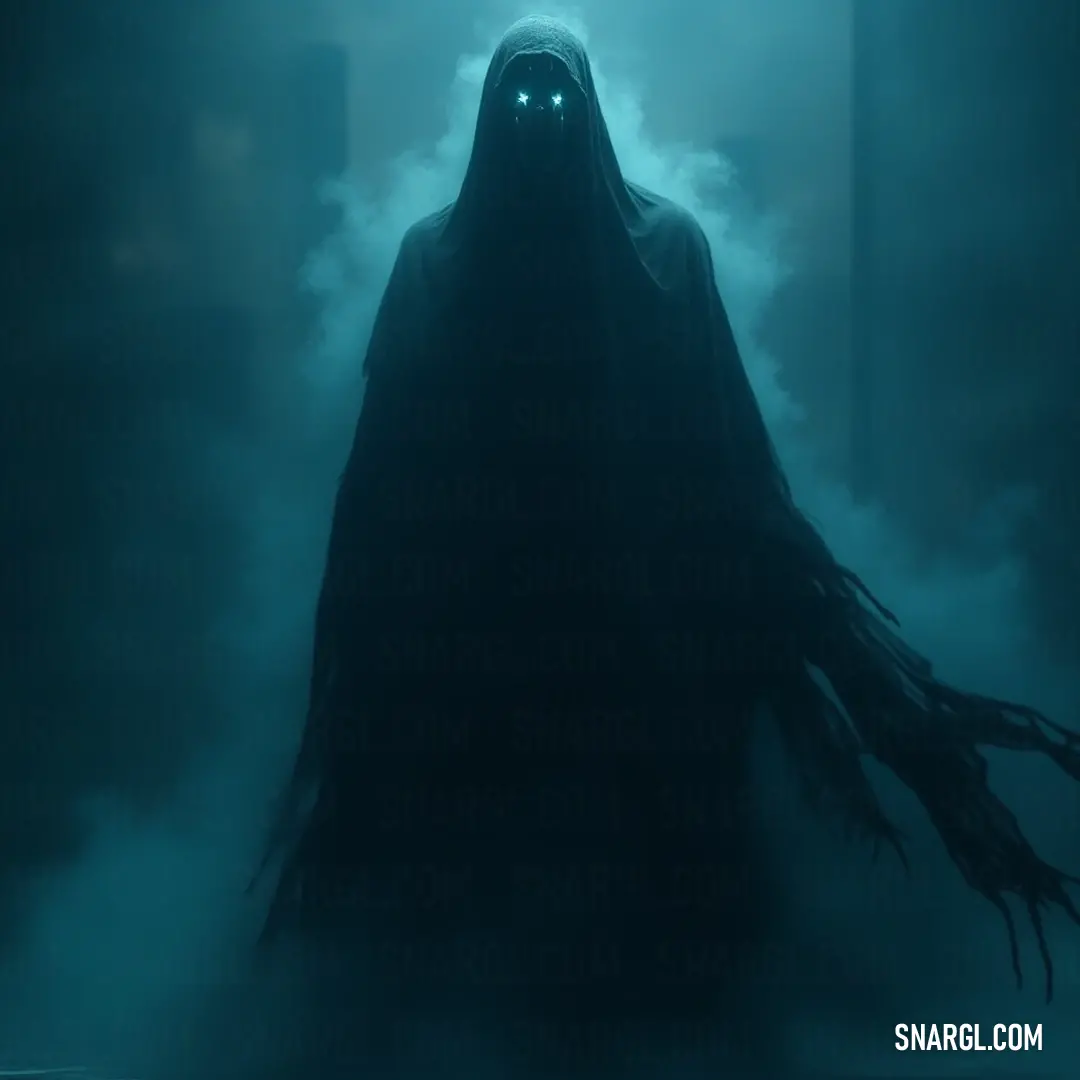 A dark-haired Wraith with glowing eyes stands in a foggy landscape, her presence shrouded in mystery near an imposing structure. A dark-haired Wraith with luminescent eyes and cascading locks emerges from a fog-laden area, a tall, imposing building silhouetted behind her. Her eerie presence evokes a mystifying beauty amidst swirling mists.