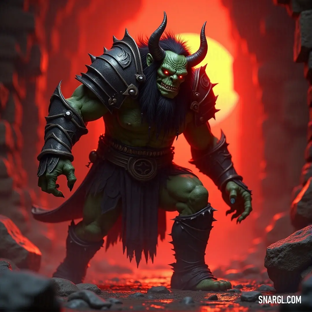 Xal'atath, with horns and a beard, stands in a shadowy cave, the faint light of a sun casting an eerie glow on his presence. A stunning painting of Xal'atath, a horned figure with a long beard, standing in a dark cave. The faint light of a distant sun filters in, casting a mysterious glow on his imposing form as he surveys the cave’s depths.