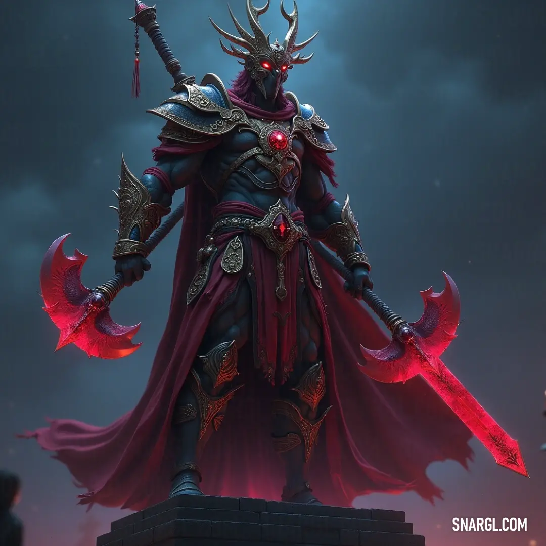 A valiant warrior, armed with a glistening sword, dons a vibrant helmet and a flowing red cape as he prepares for an epic confrontation, embodying bravery and power. A fierce warrior stands tall, brandishing a shimmering sword in one hand while a striking helmet and a billowing red cape adorn his figure. The intensity in his eyes reflects the spirit of a champion ready to face any challenge.
