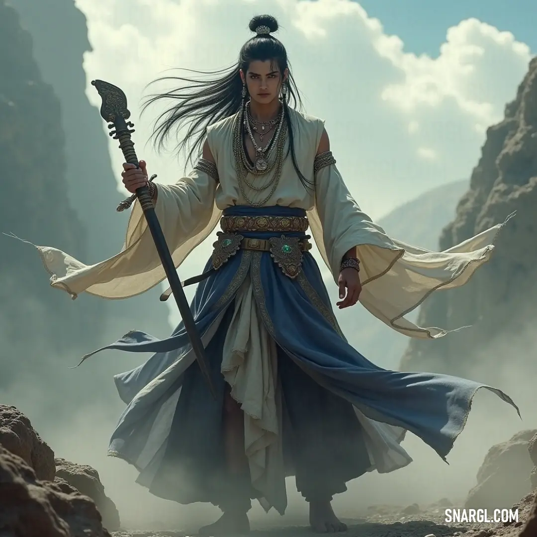 An intrepid figure in a striking costume wields a sword, set against the grandeur of ancient rock formations, symbolizing exploration and daring adventure. A bold adventurer clad in a distinctive costume grips a sword firmly, with ancient rock formations rising majestically in the background, evoking a sense of epic quest and timeless adventure.