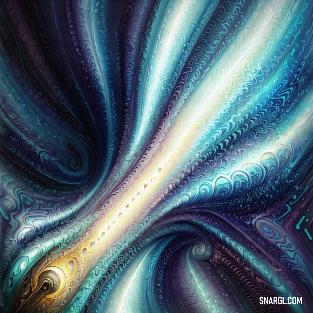 Painting of a swirl of blue and yellow colors with a white center
