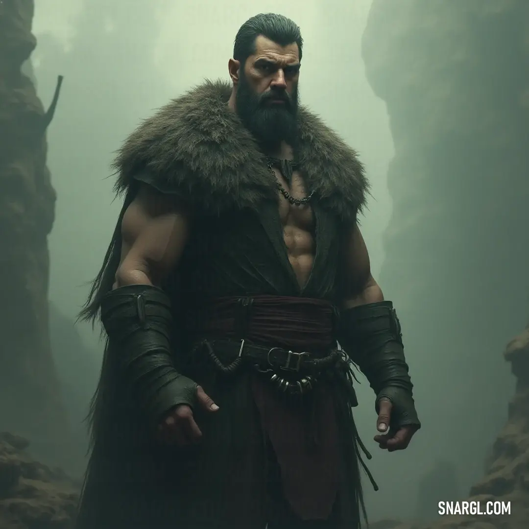 In the depths of a mysterious cave, a formidable figure brandishes a sword, surrounded by the shadows of ancient stone, evoking a sense of adventure. A valiant warrior clad in a fur collar and leather gloves stands poised in a shadowy cave, wielding a gleaming sword that catches the faint light, embodying strength and courage.