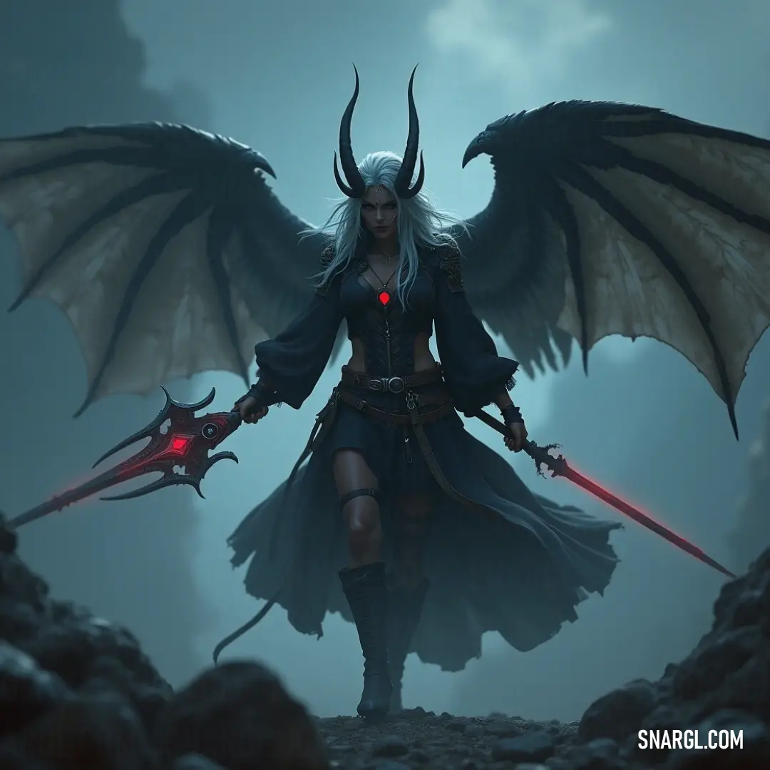 Fearless Zephyra: The Celestial Warrior with Demon Wings Zephyra, a fierce warrior with striking demon wings, poses gracefully with her sword drawn. Her determined gaze and powerful stance imply both elegance and strength, surrounded by a backdrop that enhances her otherworldly presence and celestial prowess.