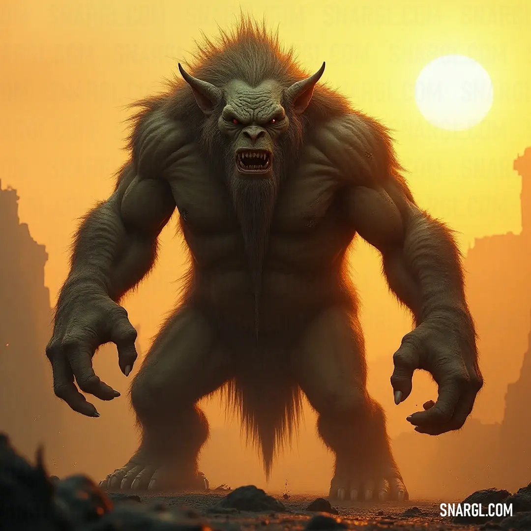 A majestic Giant Zog in a rocky terrain, repositioning the power and beauty of nature under the watchful gaze of the sun. Under a radiant sun, a Giant Zog with an elongated nose and a robust beard stands proudly amidst a rugged landscape. His impressive stature and captivating features reflect the wild spirit of the land surrounding him.