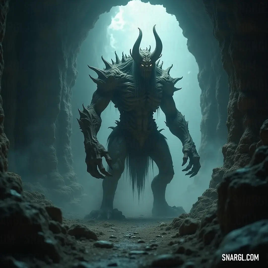 Demonic Zoltun Kulle embodies authority in a shadowy cave, lost in thoughts of ancient knowledge. In the dim confines of a cavern, the demonic Zoltun Kulle stands with an air of authority, hands poised on his hips and eyes closed in contemplation, surrounded by ancient shadows that whisper secrets of times long forgotten.