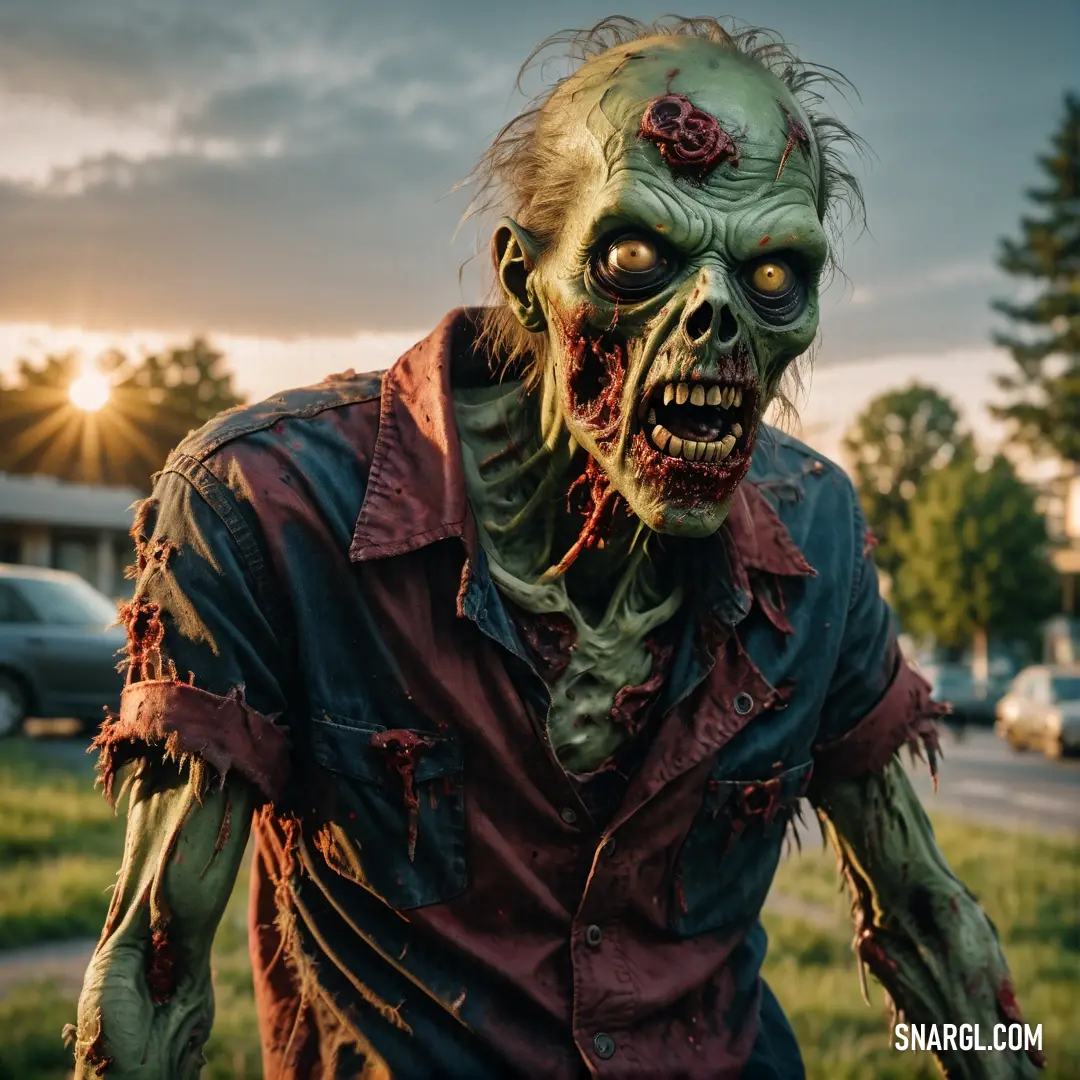 Zombie male Zombie with a bloody face and blood on his face and chest