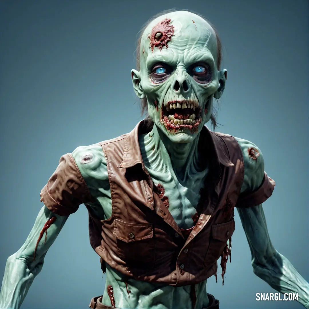 Zombie male Zombie with blue eyes and a leather vest on